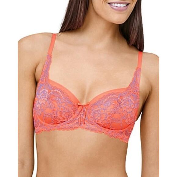 Skarlett Blue 'Minx' Unlined Lace Demi Underwire Bra Coral Size 32C 0491 - Picture 2 of 2